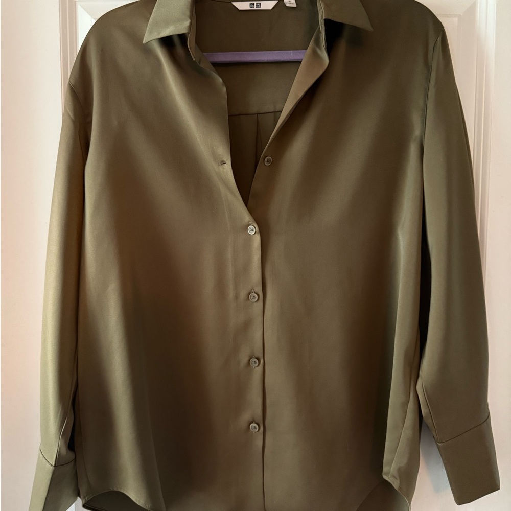 Olive Green Button-Up Blouse
